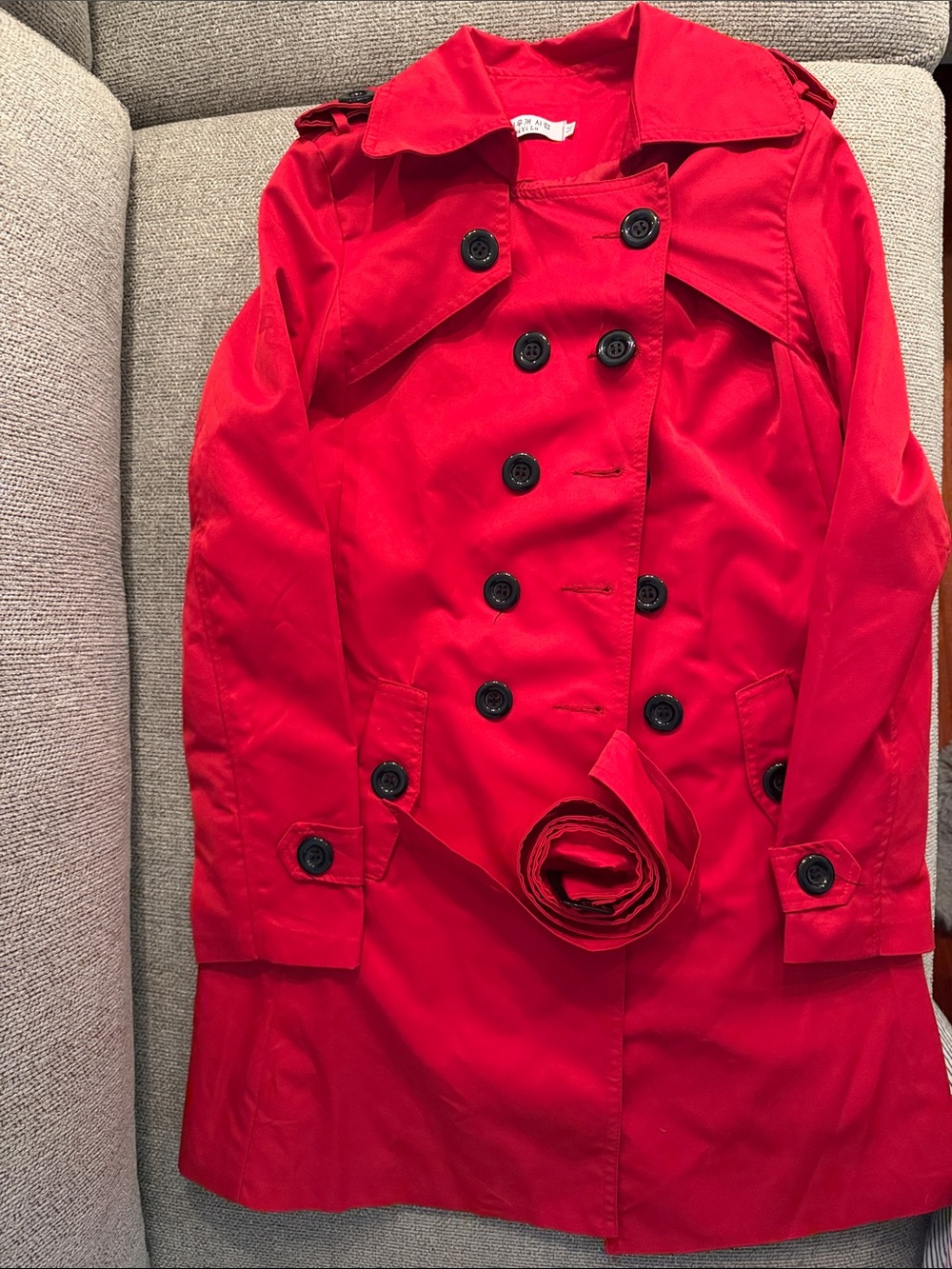 Bright Red Double-Breasted Trench Coat
